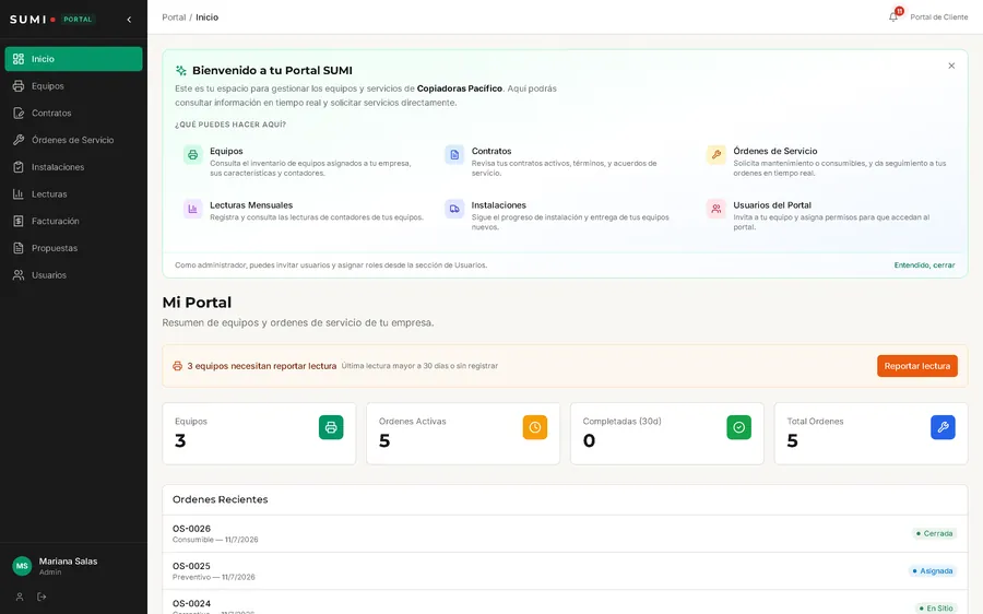 Portal del cliente de SUMI